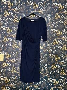 Dressbarn Navy Draped Midi Dress Size 16